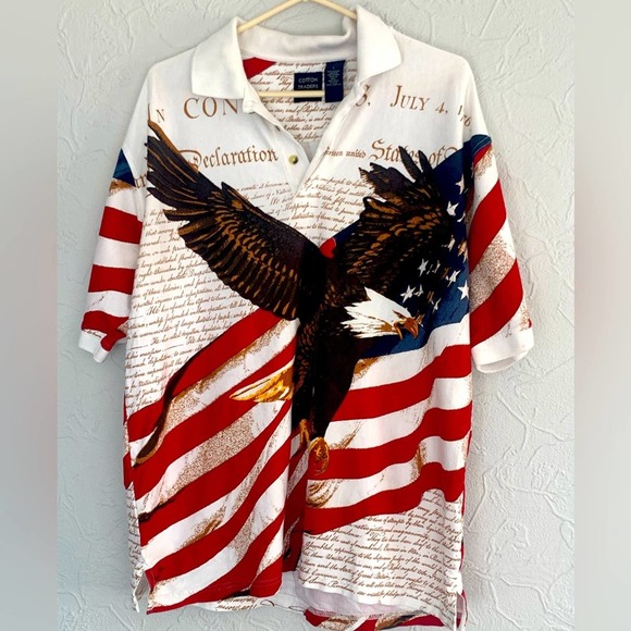 MENS USA PATRIOTIC EAGLE AOP POLO SIZE LARGE NICE NEW YEARS - Picture 1 of 4